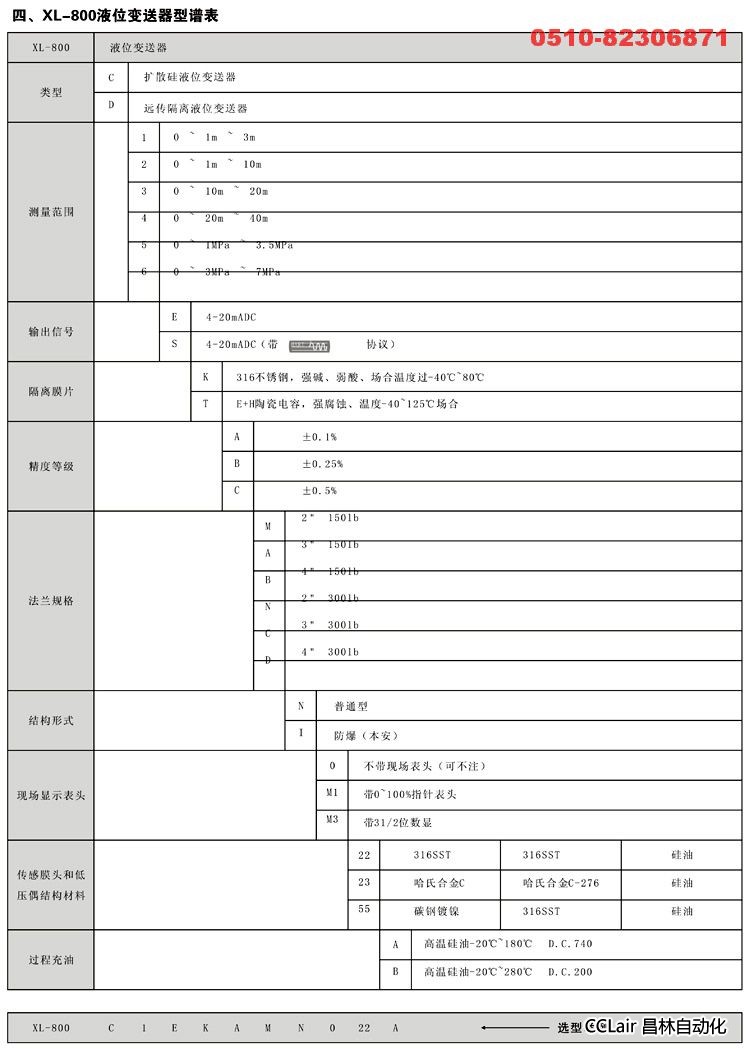 液位變送器 XL-800C 