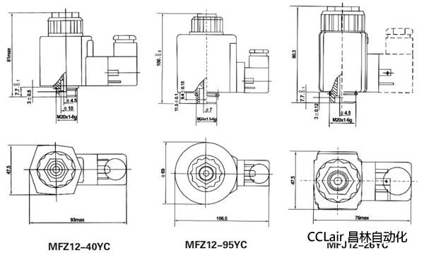 油研型液壓閥用電磁鐵線圈，MFJ12-YC交流濕式閥用電磁鐵,MFZ12-YC直流濕式閥用電磁鐵,比例電磁鐵