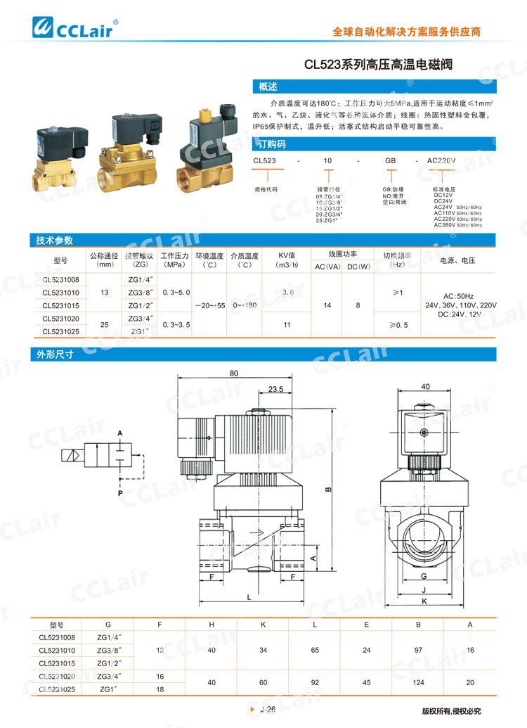 CL523系列高壓高溫電磁閥