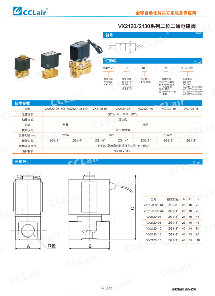 VX2120、2130系列二位二通電磁閥