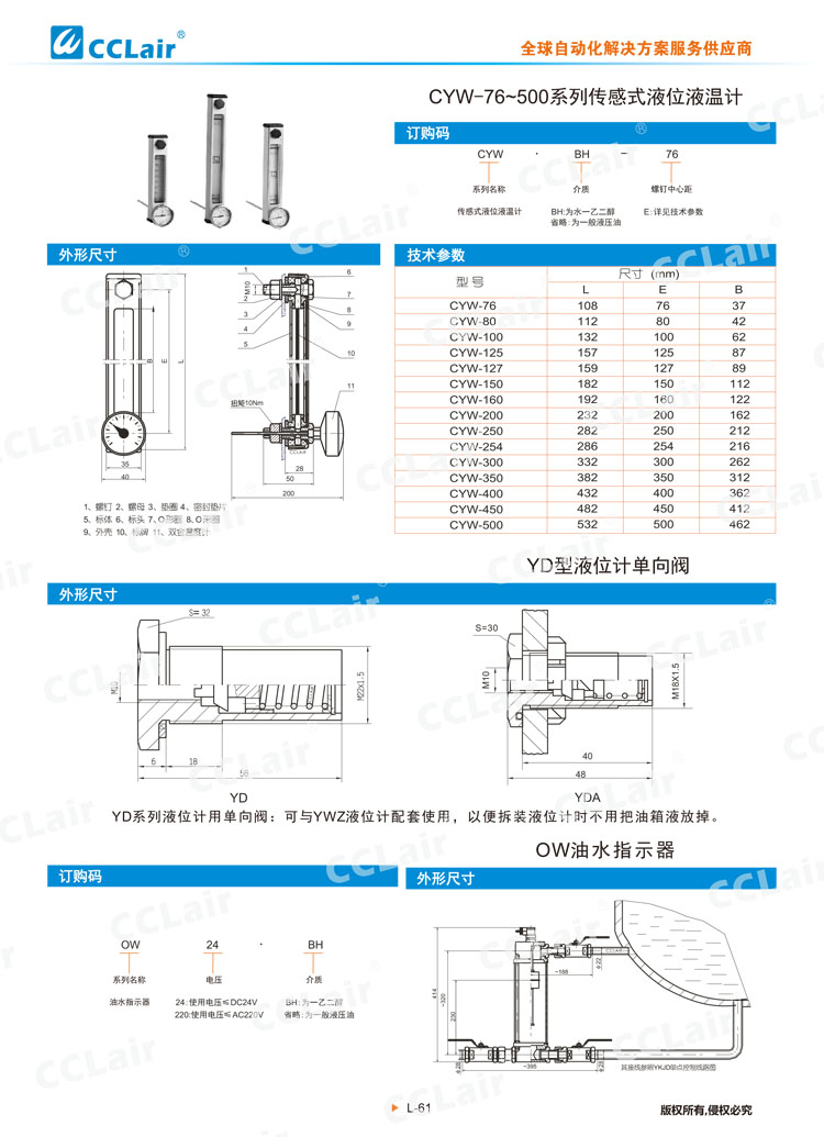 CYW-76~500系列傳感式液位液溫計(jì)