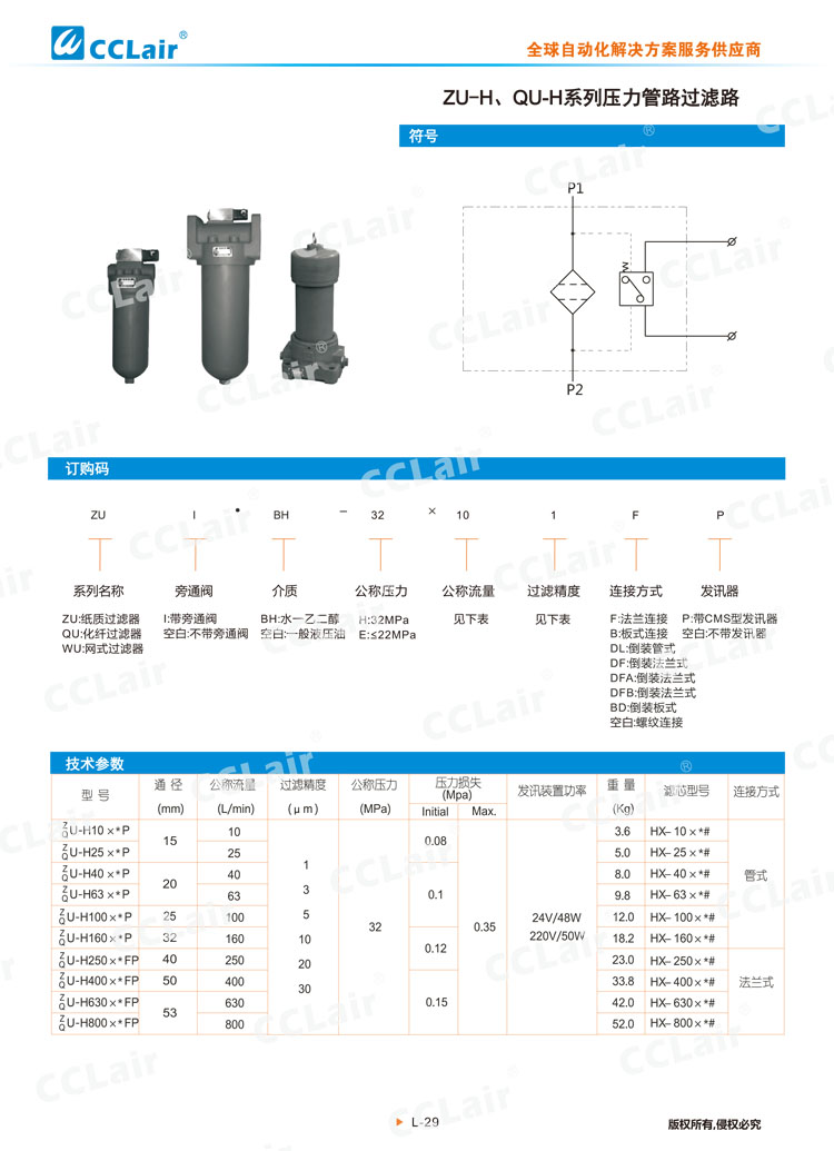 ZU-H、QU-H系列壓力管路過濾器-1