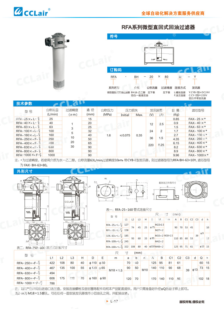 RFA系列微型直回式回油過(guò)濾器